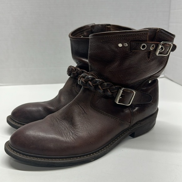Golden Goose Biker Low Buckle Western Boot Leather Braided Brown Size 39 38 READ - Picture 5 of 11